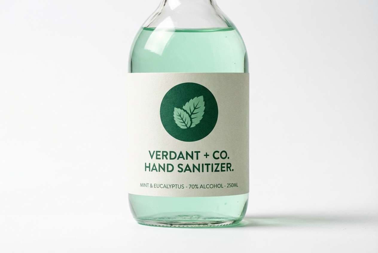 hand sanitizer label design in medical color scheme