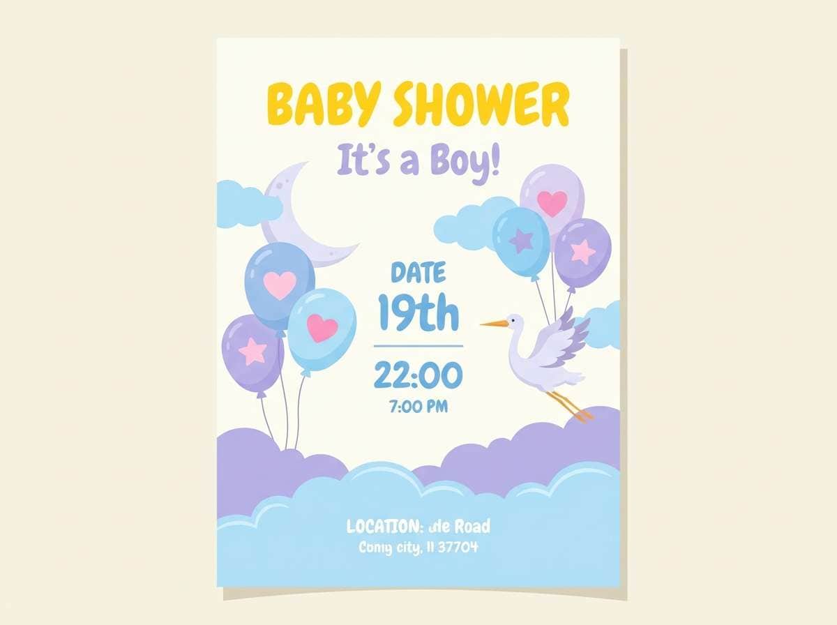 baby shower poster in pastel sky