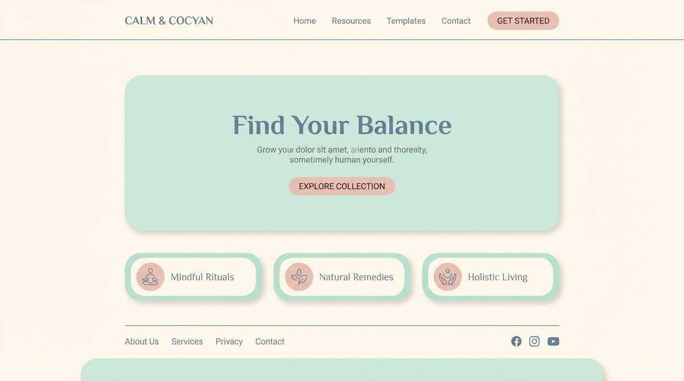 wellness landing in mint tones