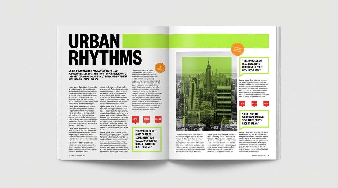 editorial layout with lime highlights