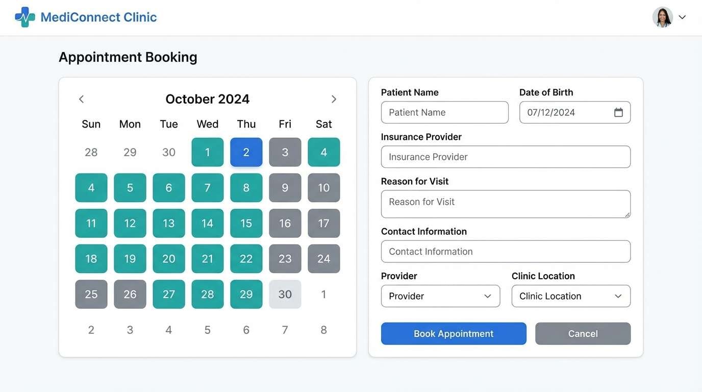 healthcare booking ui