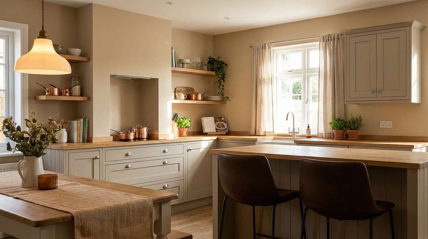 cozy kitchen in warm neutrals