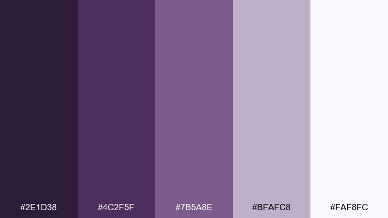 heather minimal amethyst color palette with hex codes
