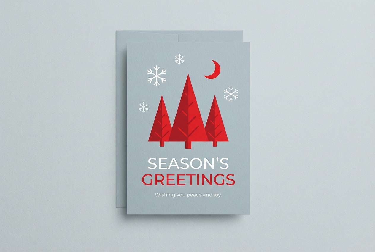 winter card in gray and scarlet