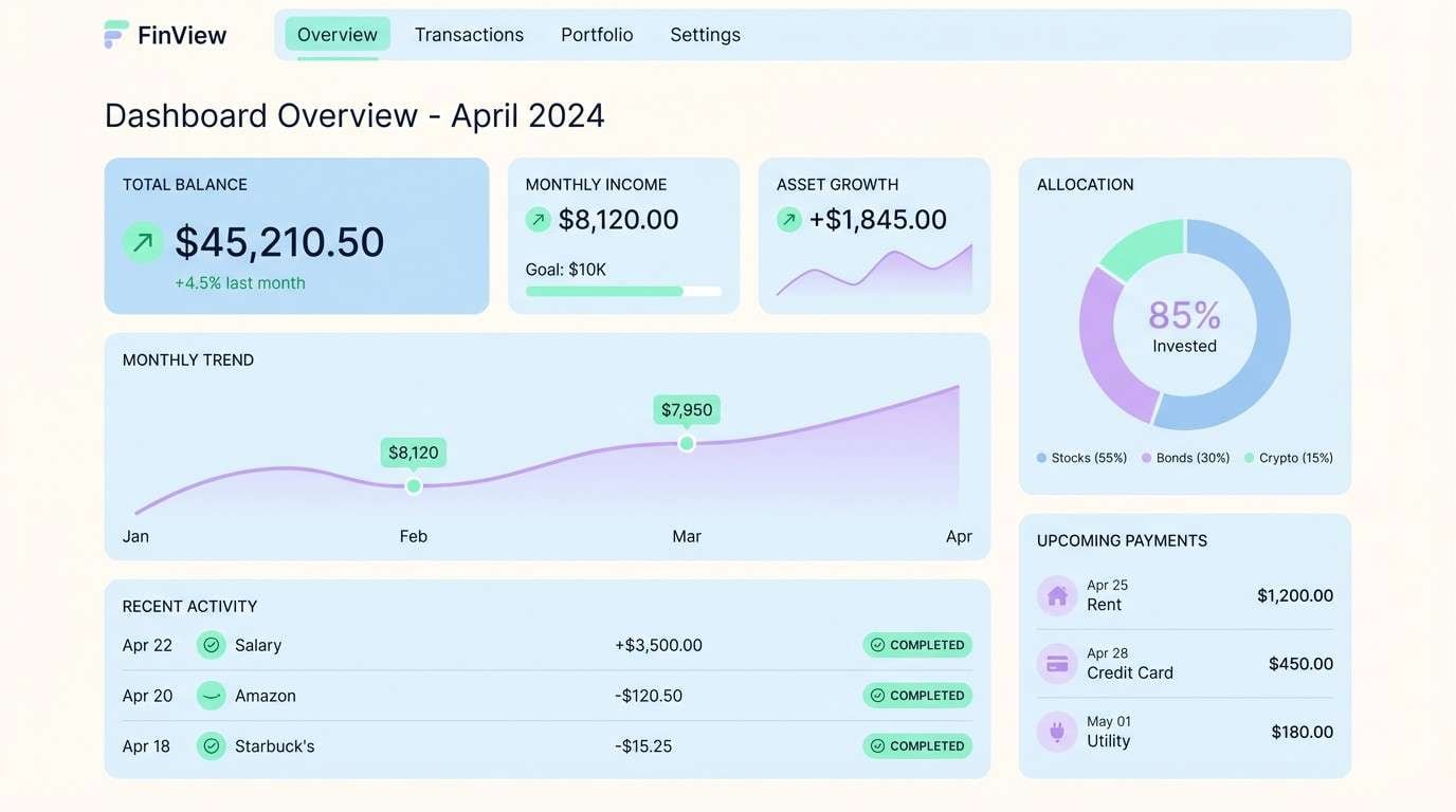 light fintech dashboard ui