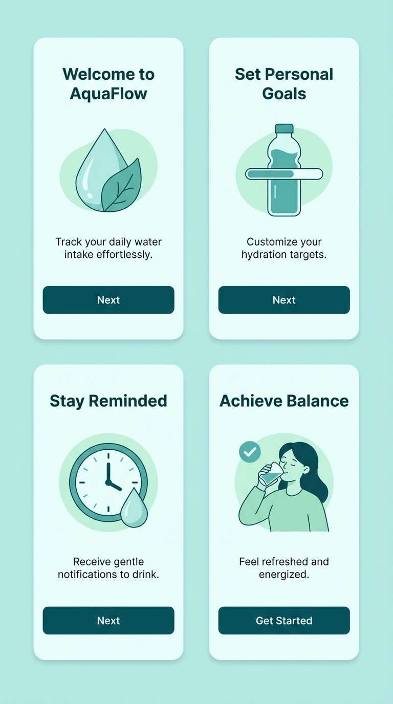 teal onboarding screens