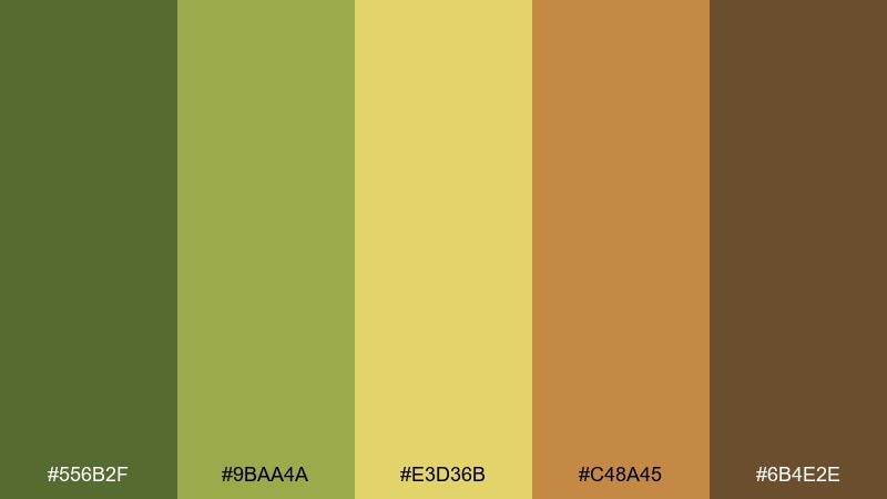 honey olive grove green yellow brown color palette with hex codes