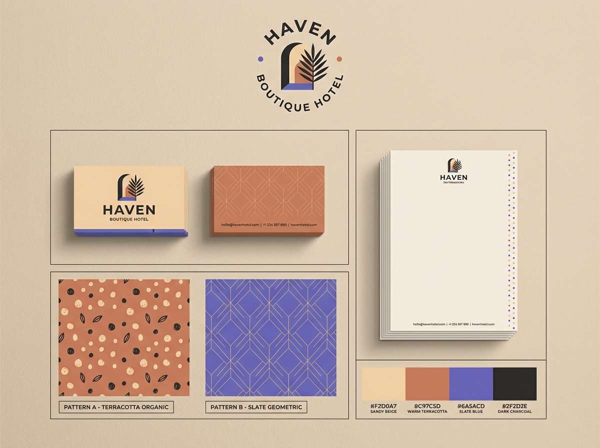 boutique hotel branding using slate blue color combinations