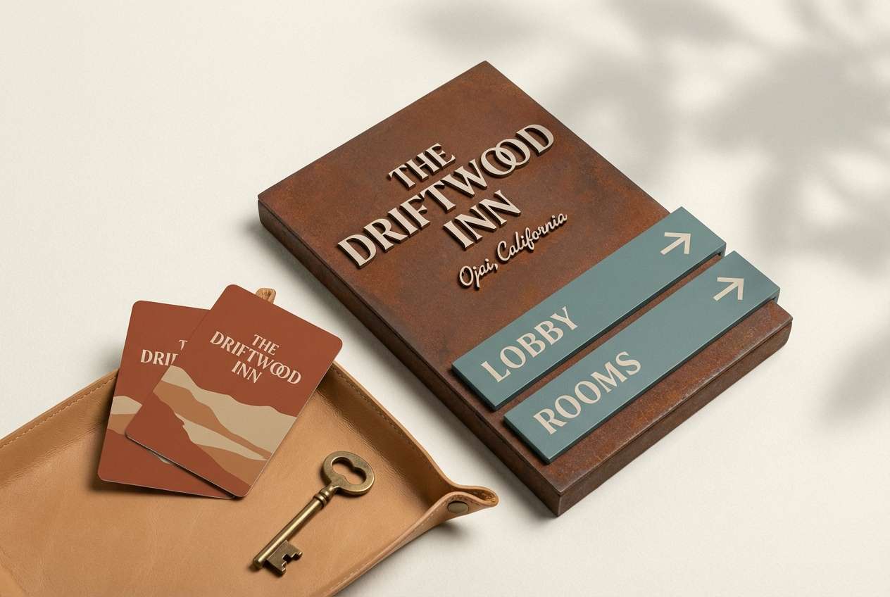 hotel signage and key card