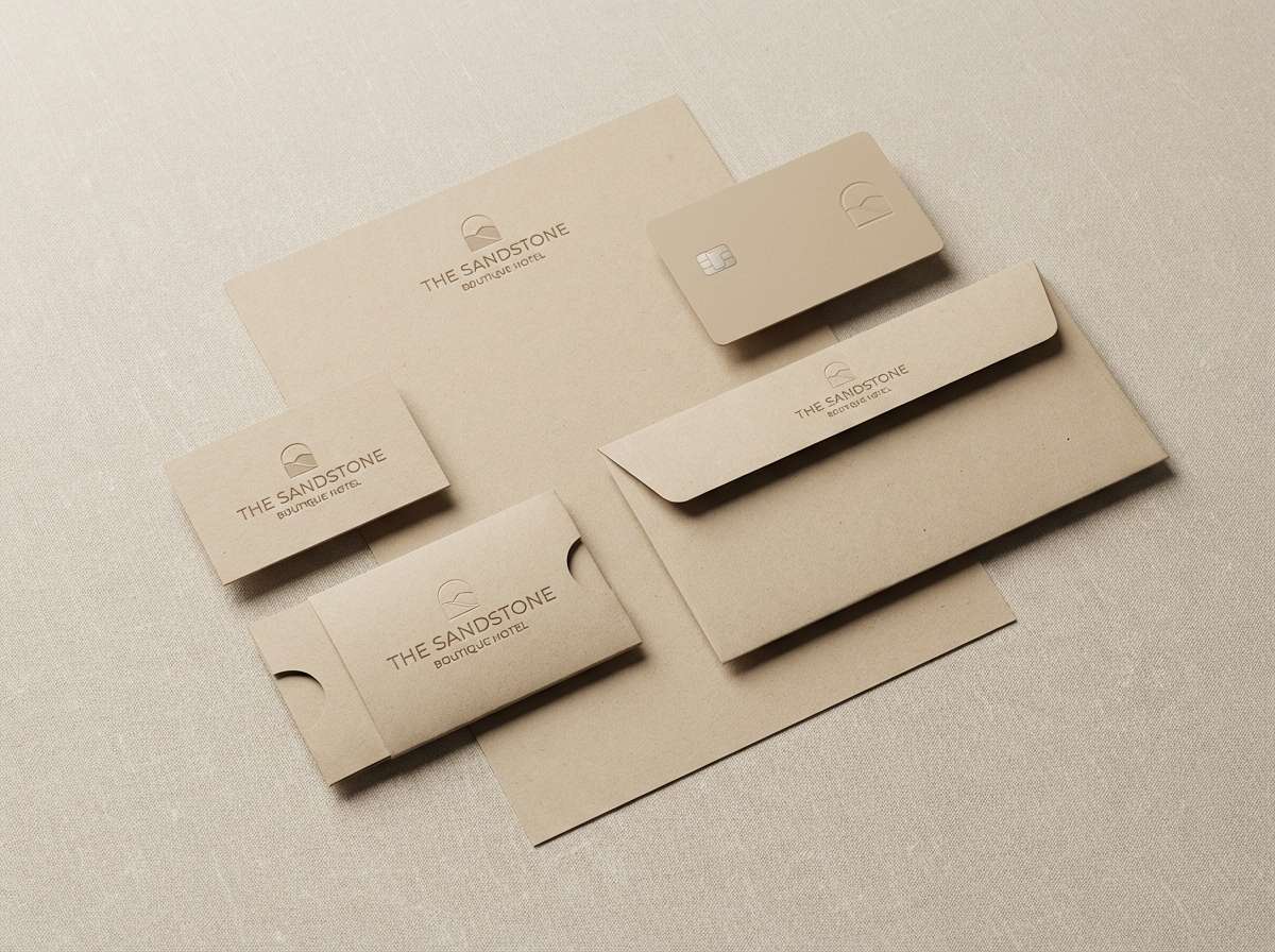 boutique hotel stationery in beige