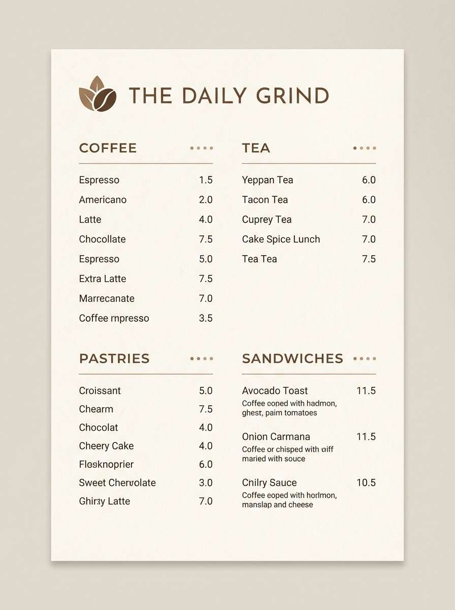 rustic cafe menu