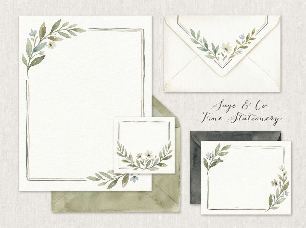 sage botanical stationery