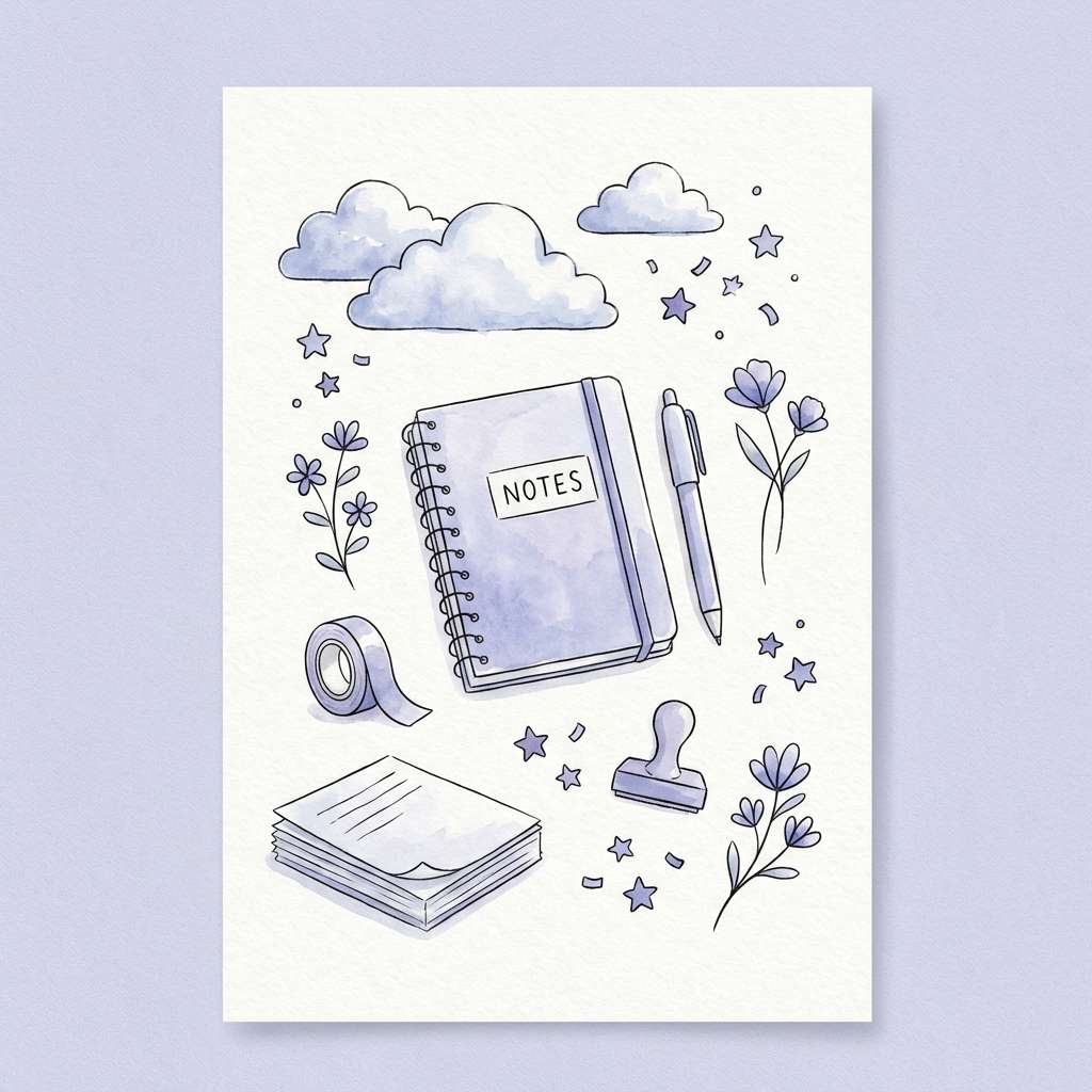 watercolor stationery in soft blues