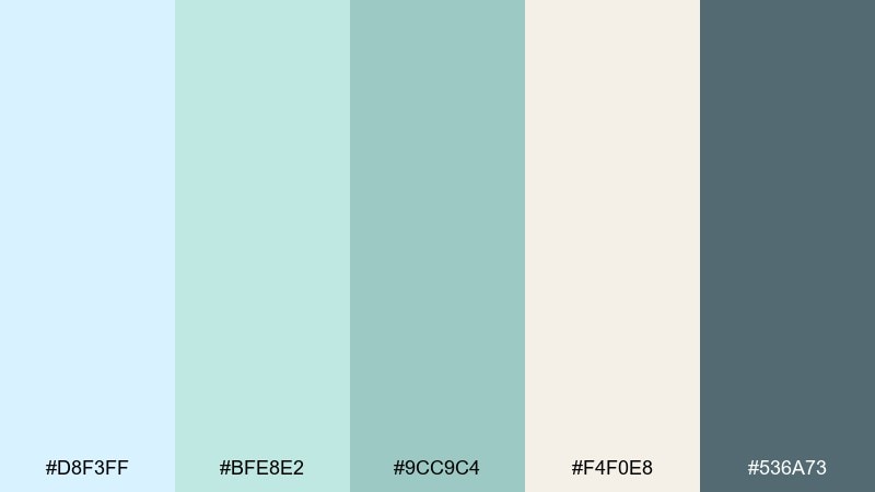 ice mint breeze pale blue color palette with hex codes