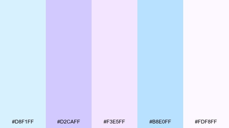 icy lilac whisper pastel blue purple color palette with hex codes