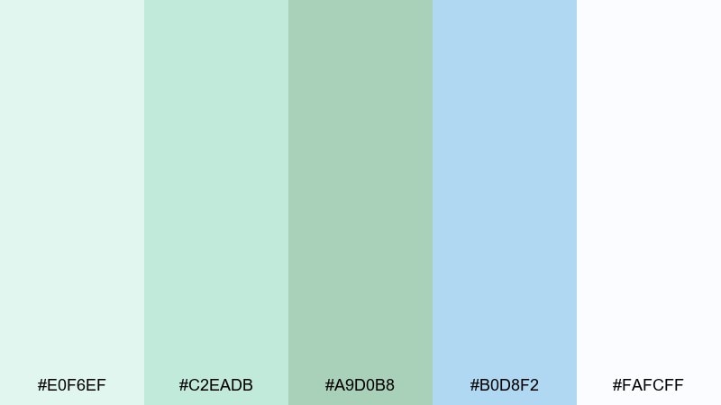 icy matcha pastel blue green color palette with hex codes