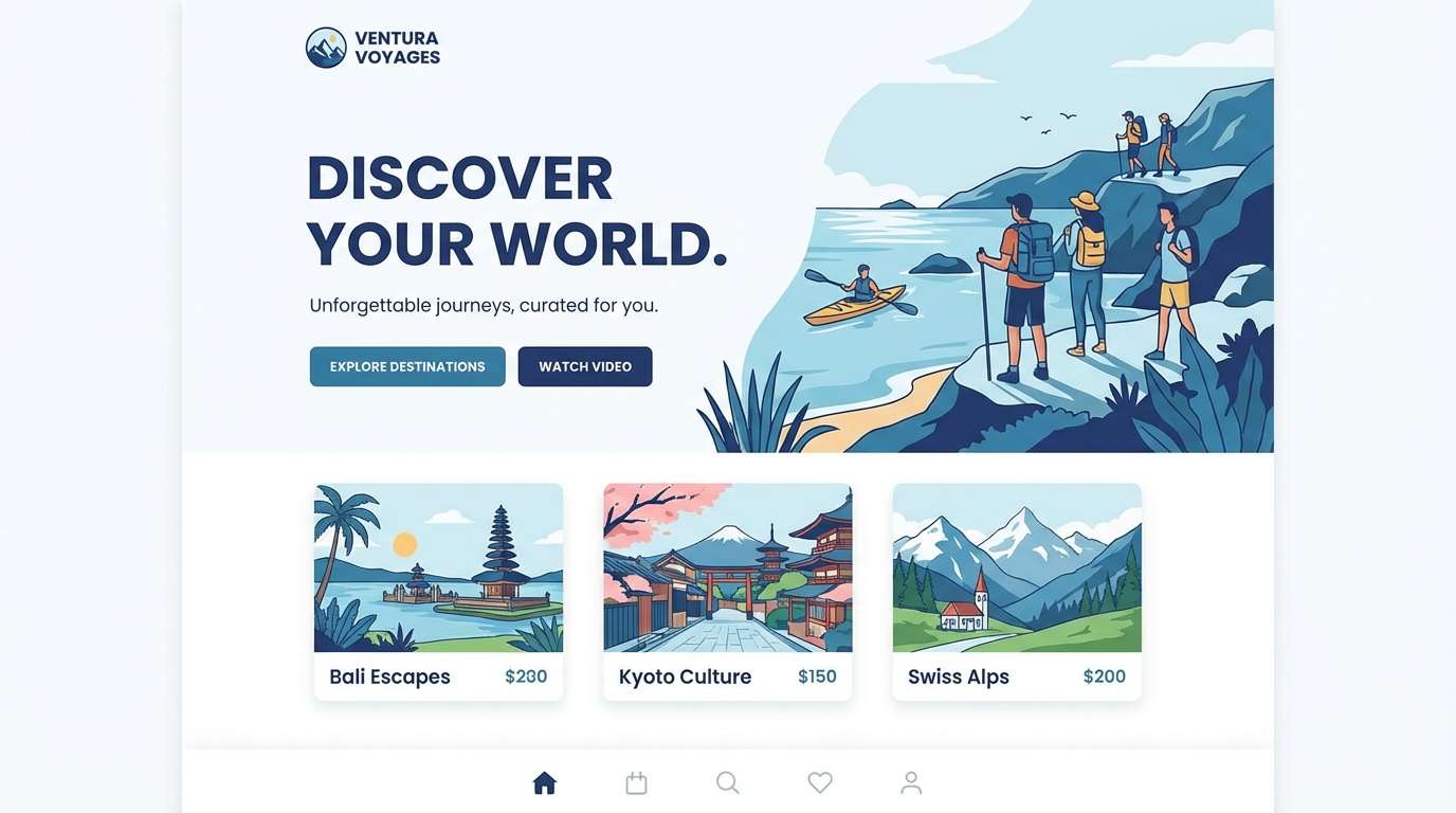 travel landing page mockup