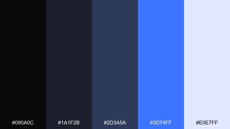 indigo carbon color palette with hex codes