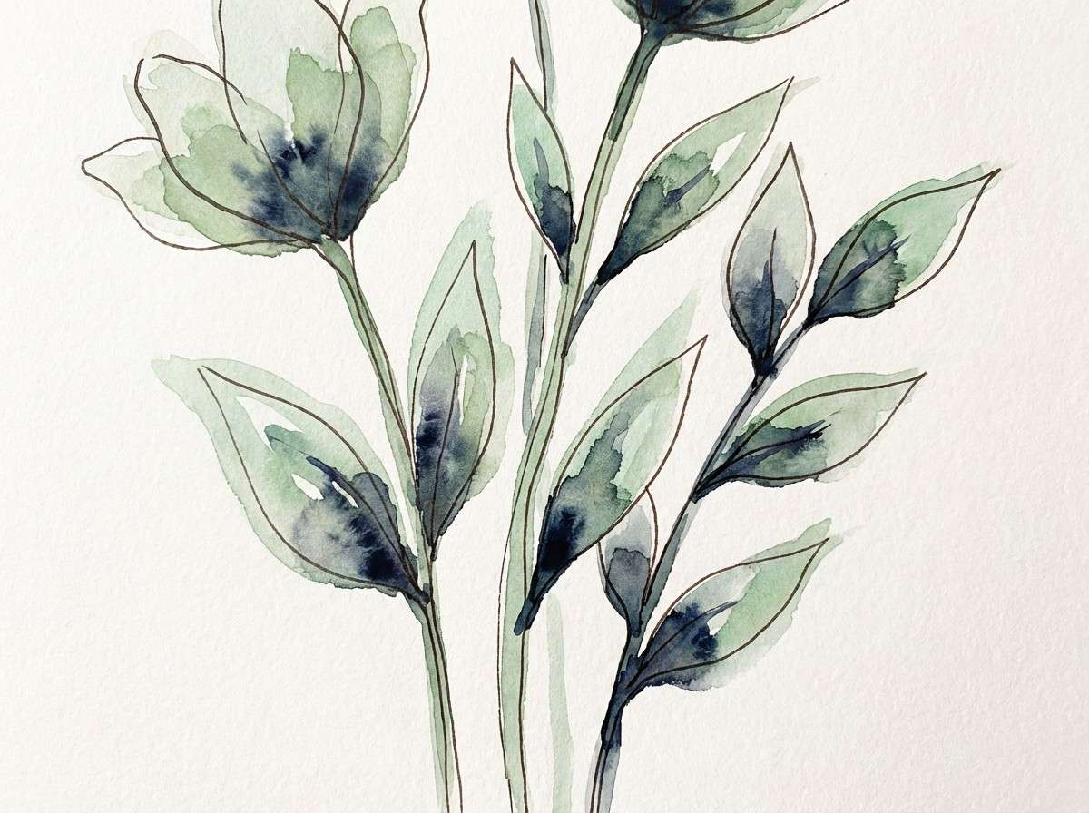 botanical watercolor art using indigo color combination