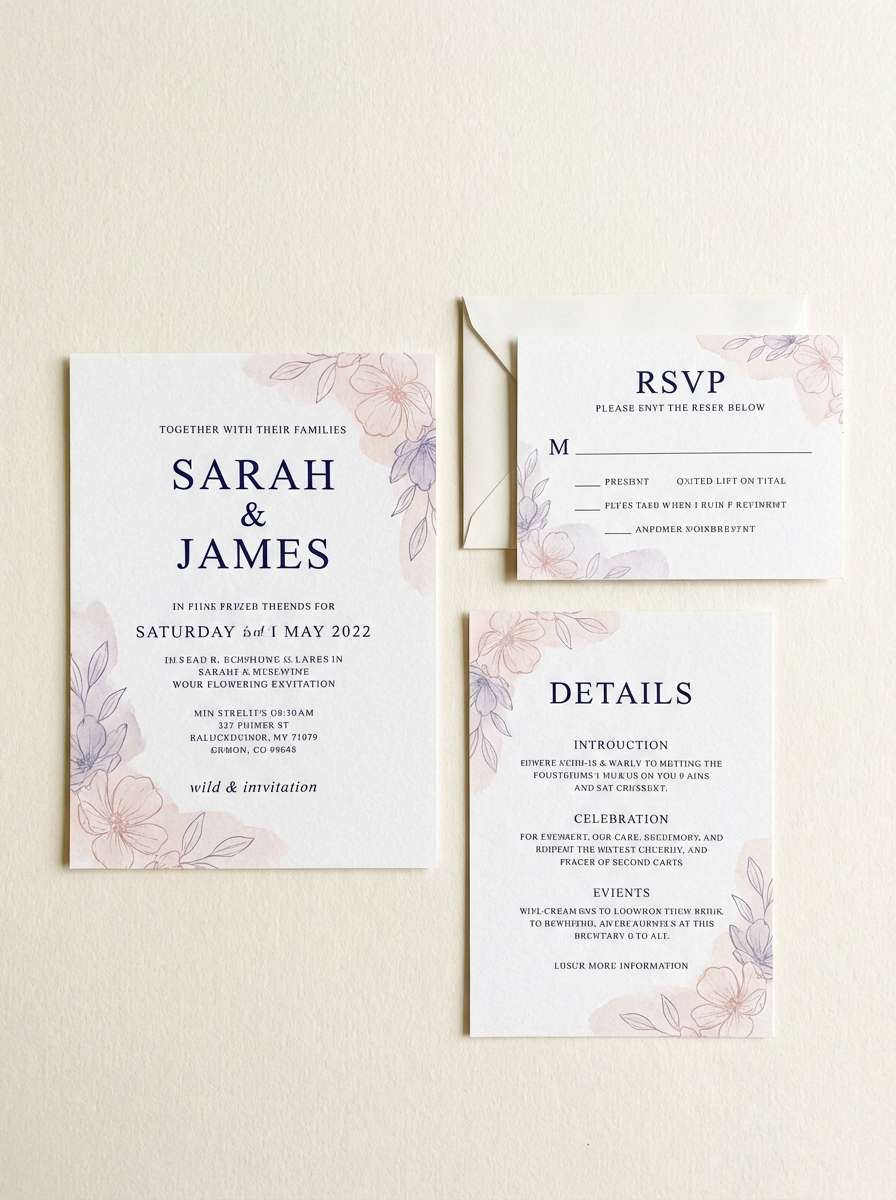 indigo color scheme blush wedding invites