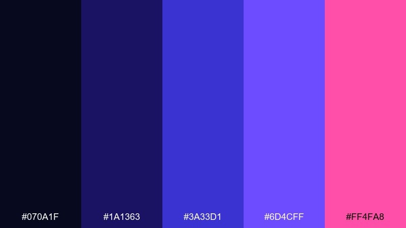 indigo jelly night blue raspberry color palette with hex codes