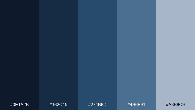 indigo nightfall denim color palette with hex codes