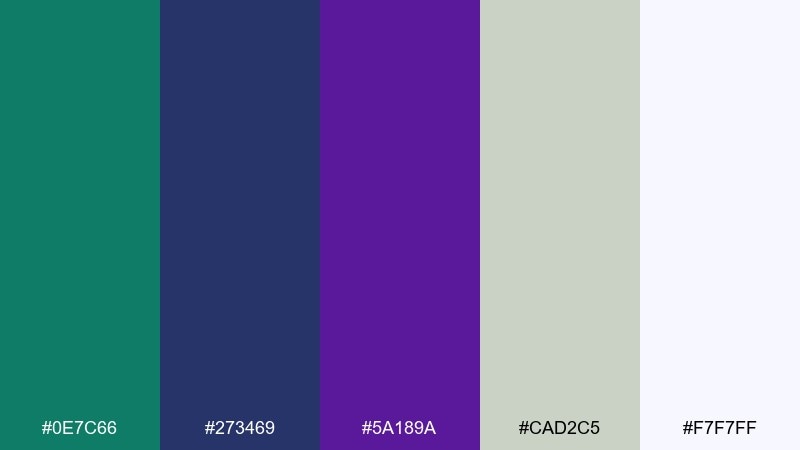 indigo spruce green blue purple color palette with hex codes
