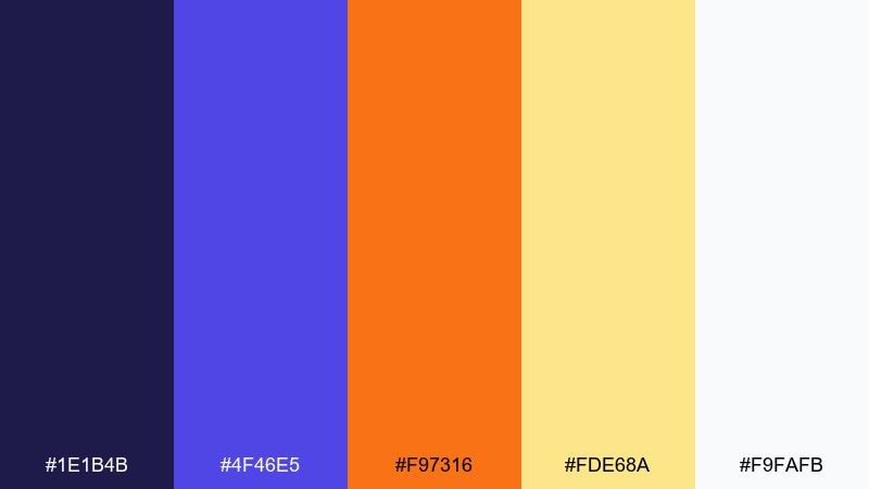 indigo tangerine spark contrast color palette with hex codes