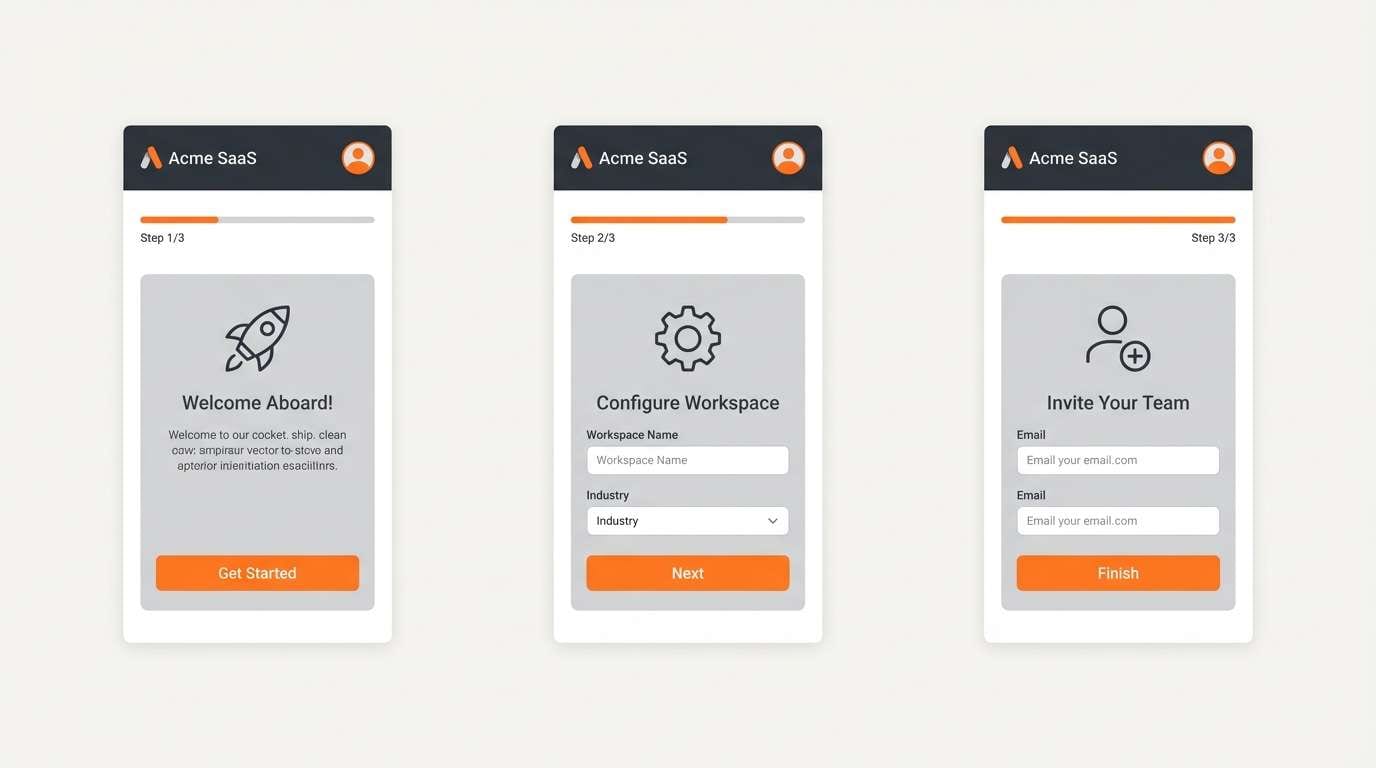 onboarding screens with orange progress