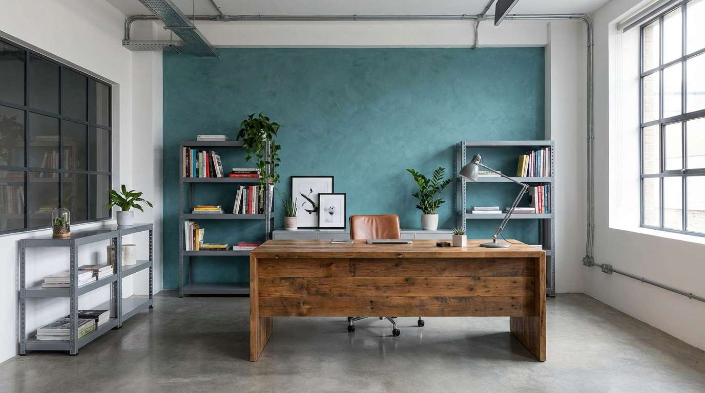 teal gray office interior