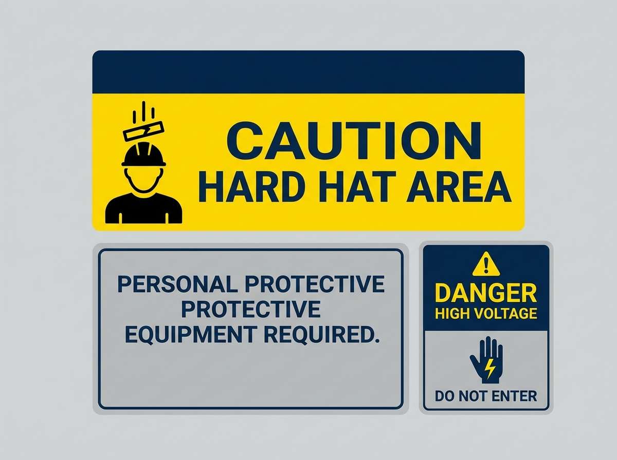 safety sign in navy and yellow