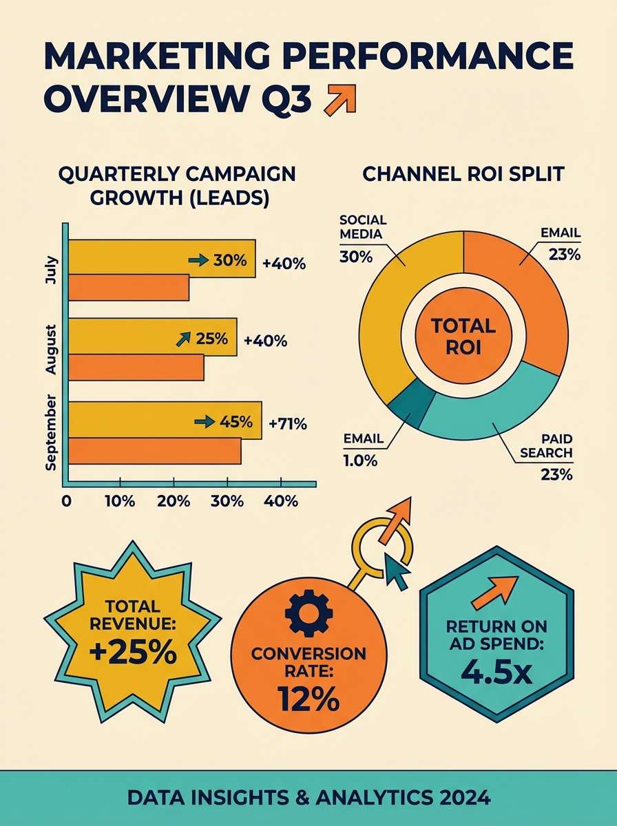 warm marketing infographic charts