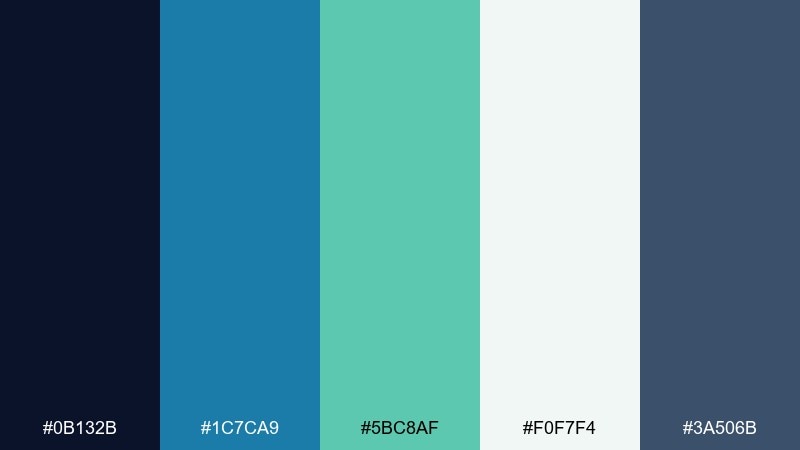 ink and seafoam cerulean color palette with hex codes