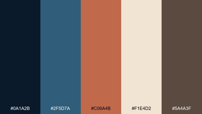 ink and terracotta blue rust color palette with hex codes