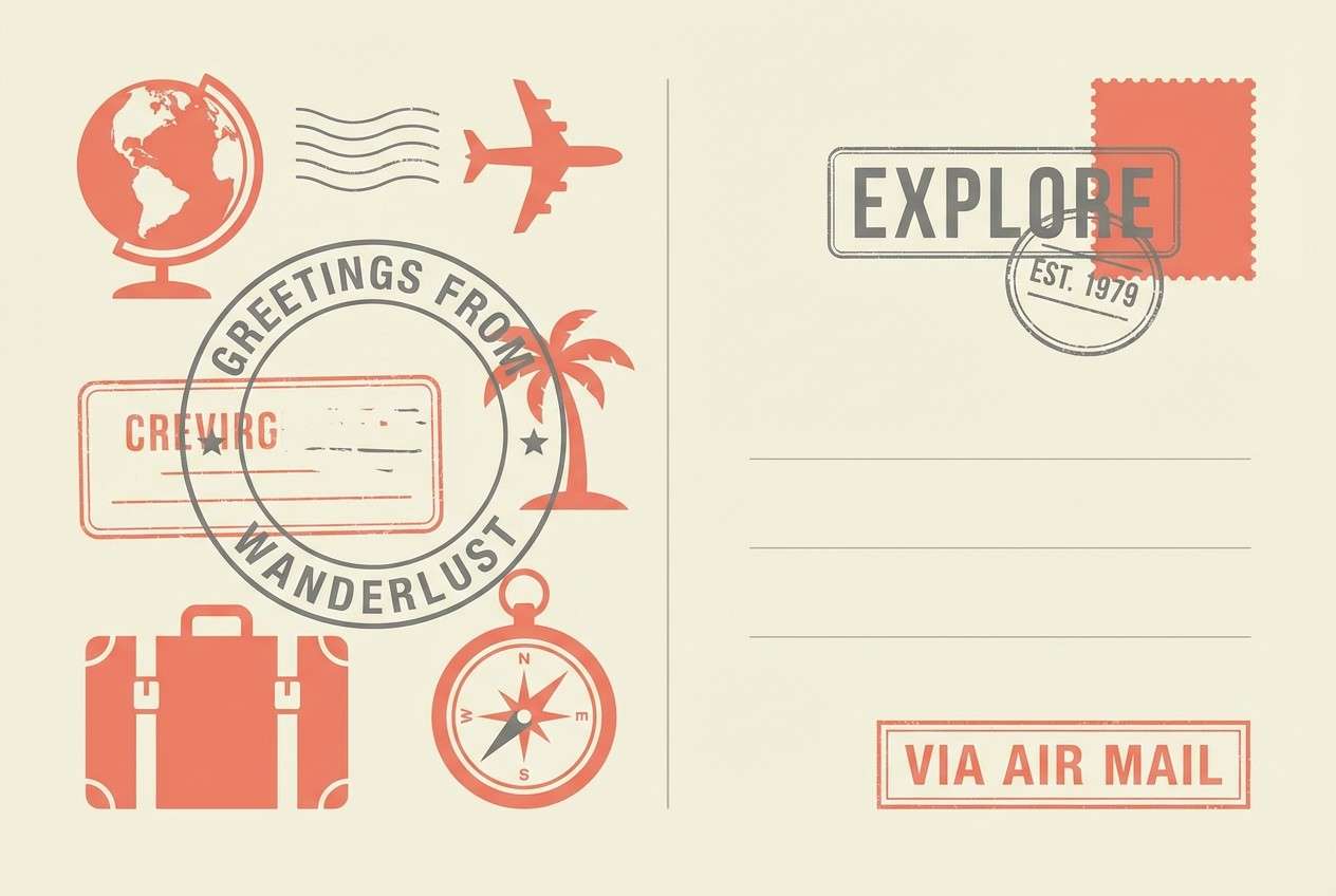 coral travel postcard design