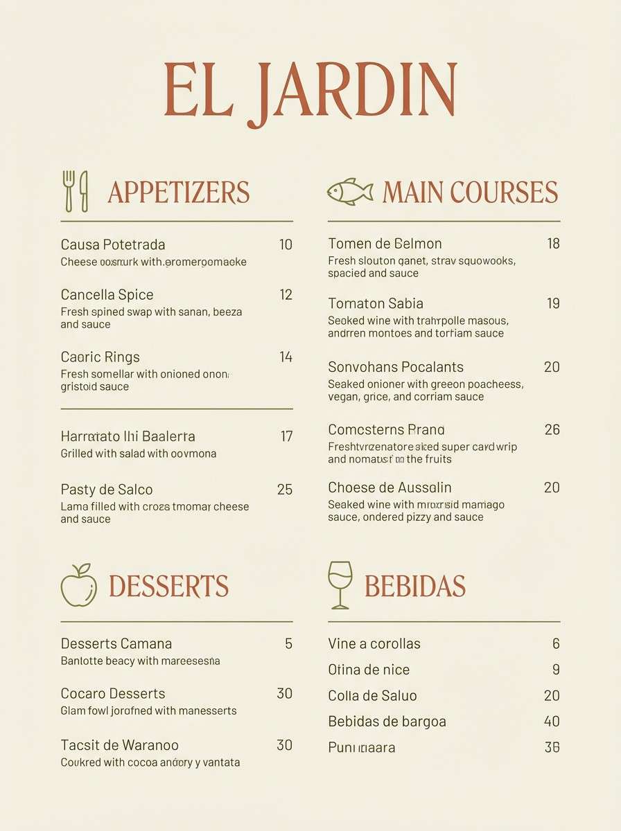 terracotta restaurant menu