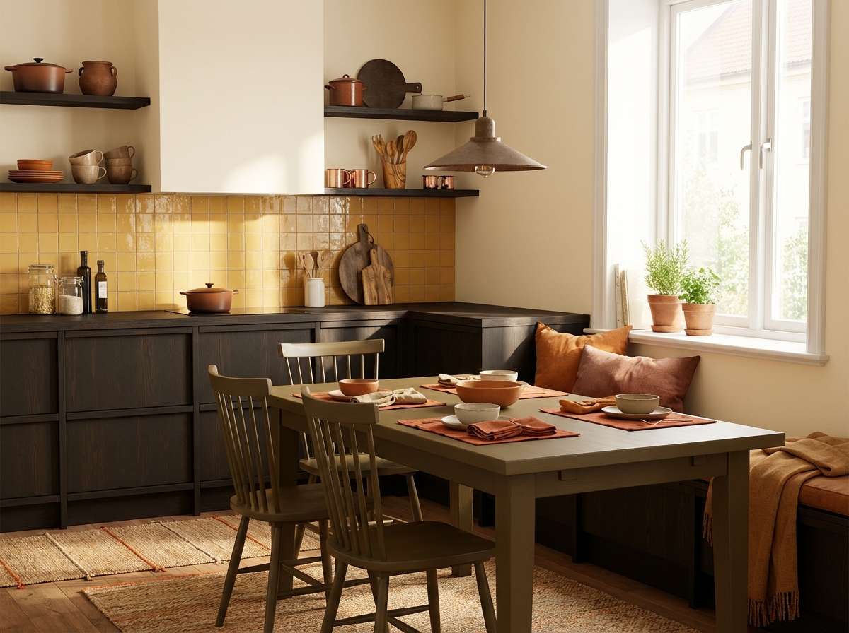 ochre tile dining corner