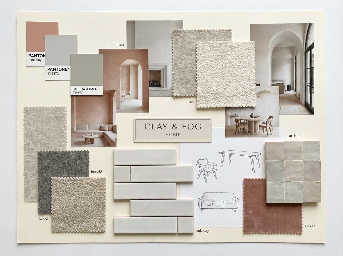 interior moodboard clay tones