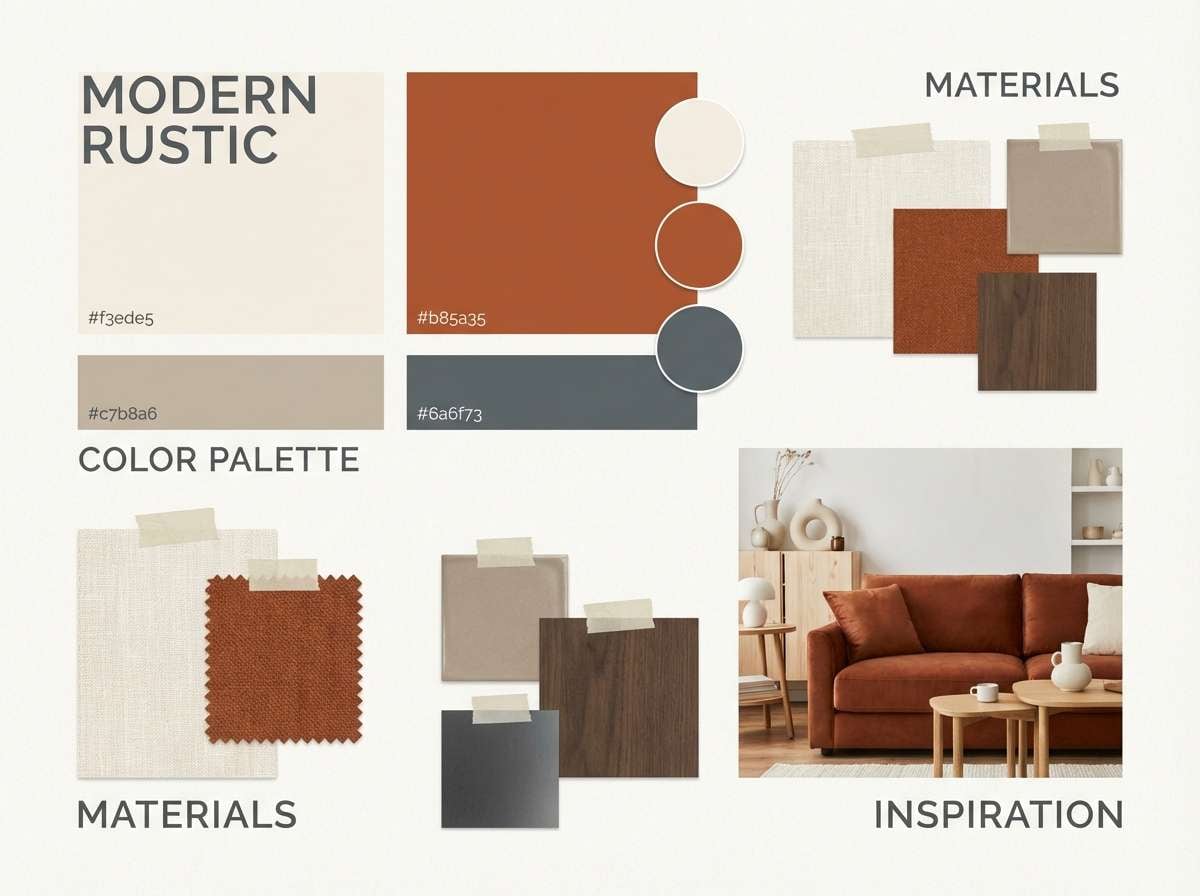 industrial mood board in warm neutrals