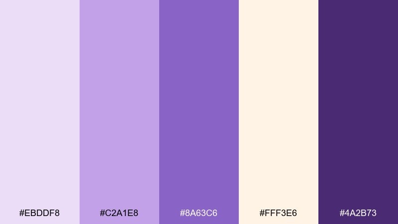 iris and cream lavender purple color palette with hex codes