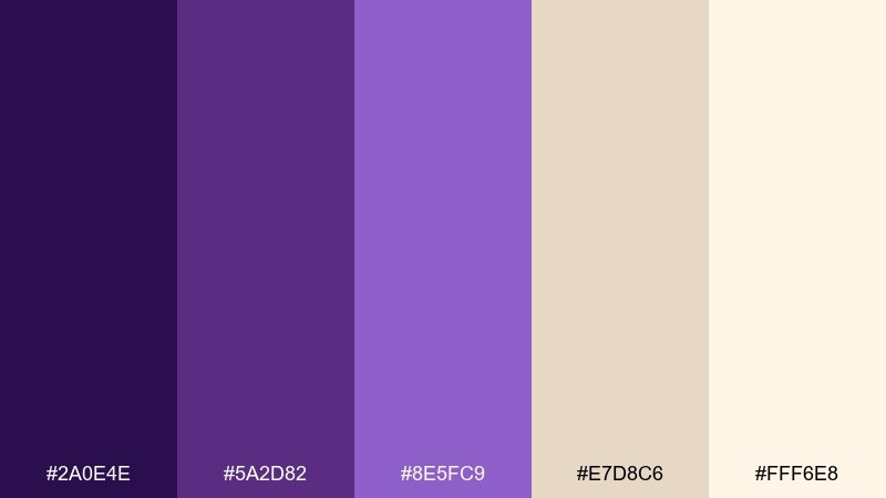 iris and sand violet purple color palette with hex codes
