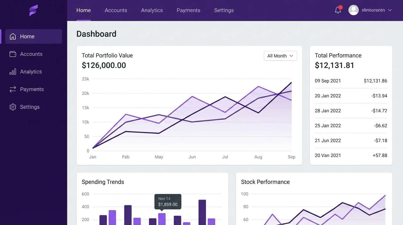 violet fintech dashboard ui