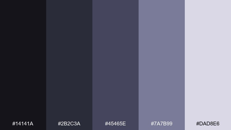 iron lilac shadow color palette with hex codes