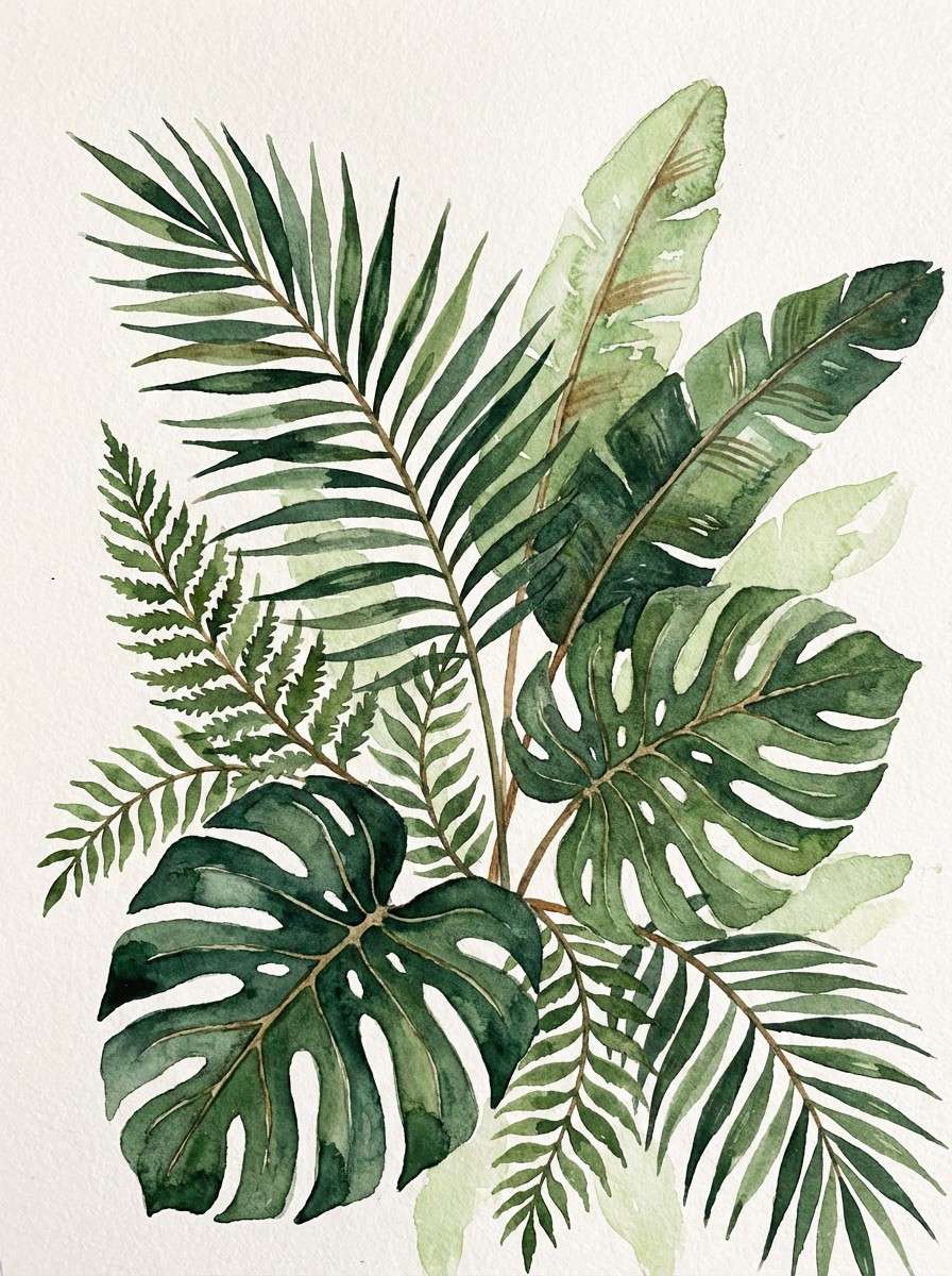 watercolor palm leaf print