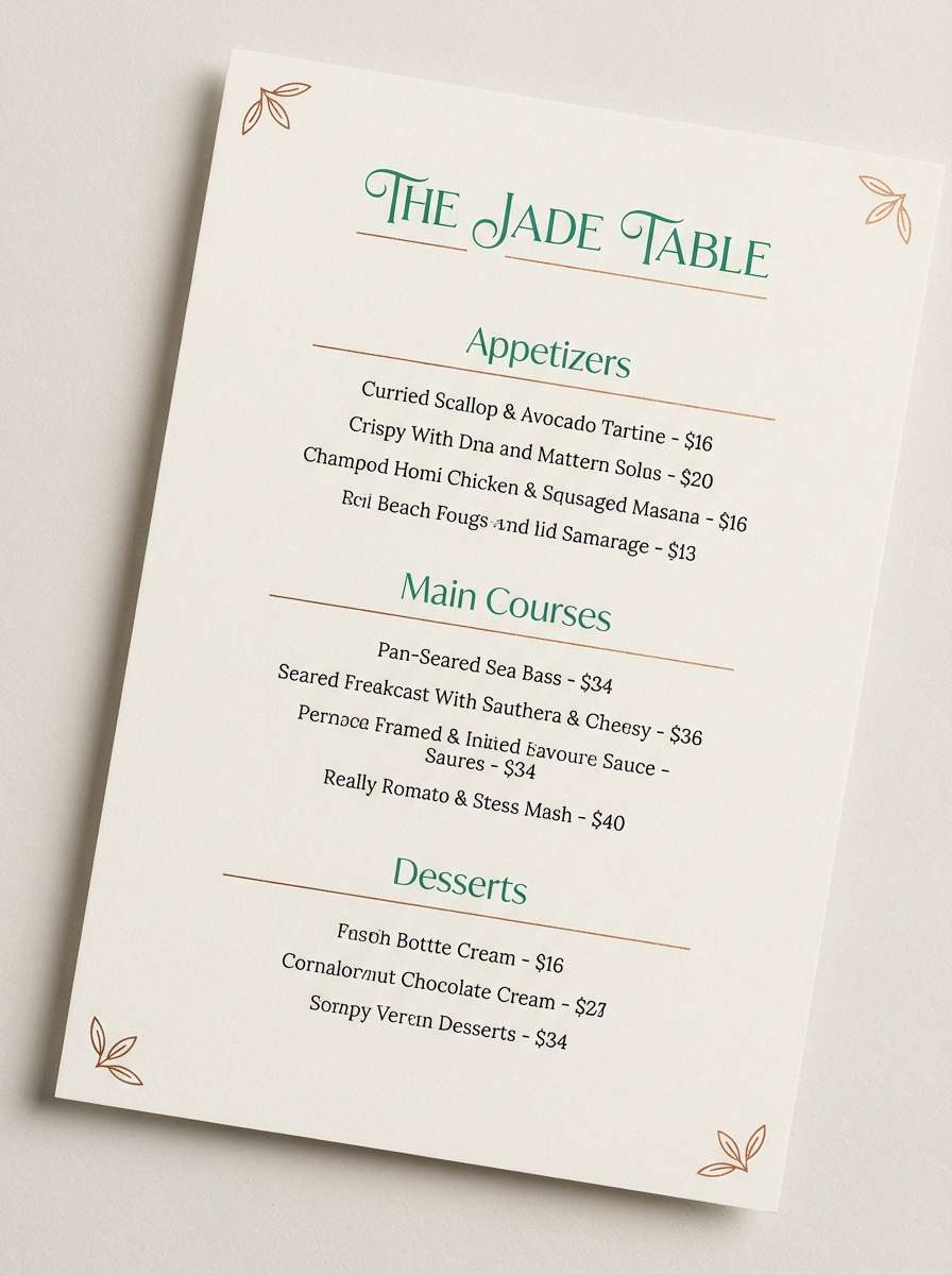 jade copper menu design
