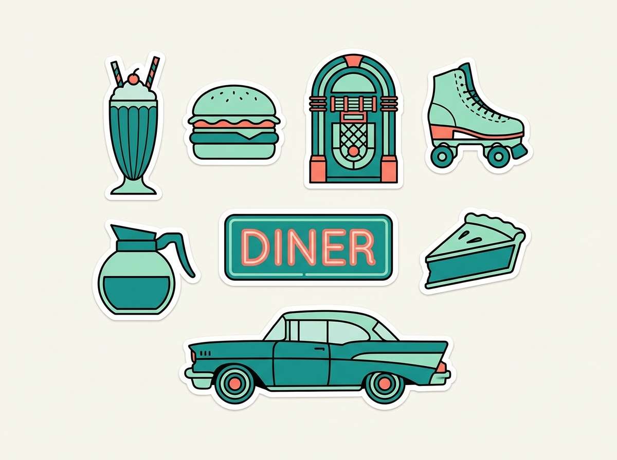 retro jade sticker set