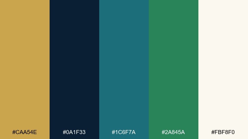 jewelbox packaging gold blue green color palette with hex codes