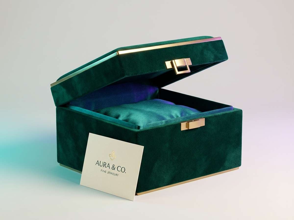 jewelry ad with soft gray backdrop