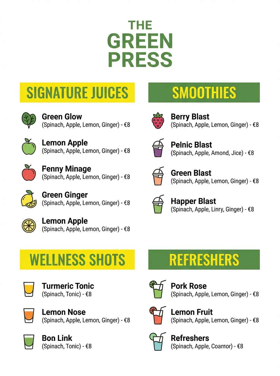 juice menu in lemon green