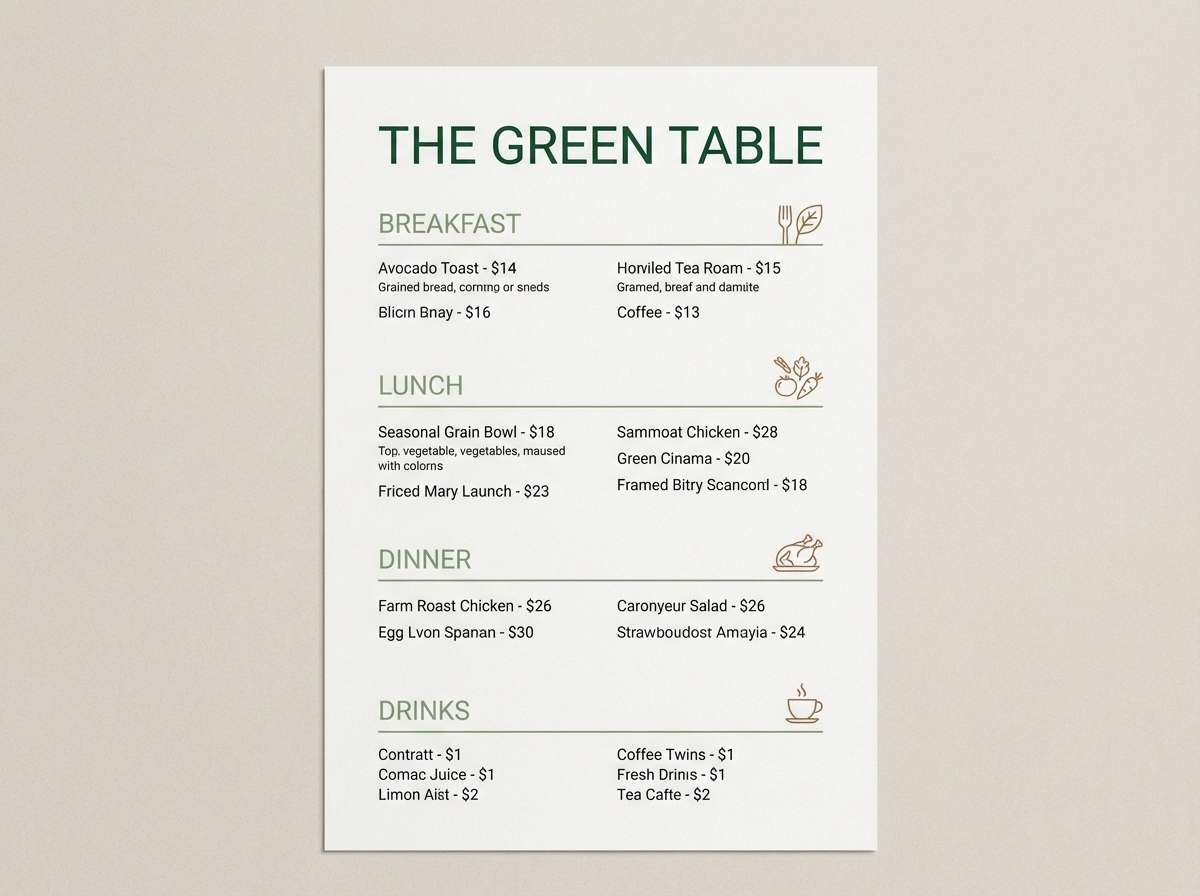 farm to table menu